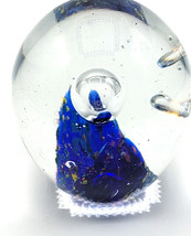 Cobalt Blue &amp; Clear Hand-blown Glass Egg Shaped Paperweight Sun-catcher Bubbles - £23.97 GBP