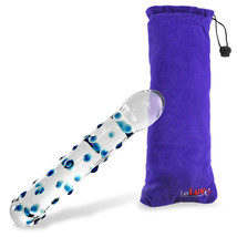 LeLuv Glass Dildo Blue Nubby Textured Shaft Pointed Curved Tip with Padded Pouch - £16.36 GBP