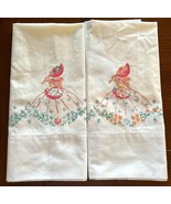 2 Vintage Dan River Pillowcases Hand Stenciled Design Bonnet Girl w Flow... - $17.53 CAD