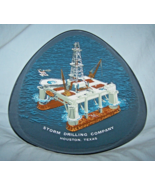 Heavy 1970s Storm Drilling Co.-Houston, TX-Smoked Glass Tray-Oil Platform - £17.06 GBP