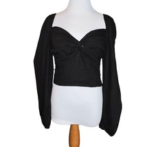 Lulus Women Black Twist Front Sweetheart Neckline Blouse Linen Blend Siz... - $11.48