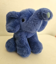 Vintage Acme Elephant Plush Stuffed Animal Blue Body Black Eyes Sitting - £26.73 GBP