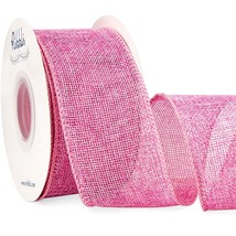 Pink Burlap Valentine&#39;S Day Wired Ribbon,2 Inch X Continuous 10 Yard, Wi... - £15.12 GBP