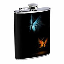Blue Orange Butterfly Hip Flask Stainless Steel 8 Oz Silver Drinking Whiskey Spi - £7.82 GBP