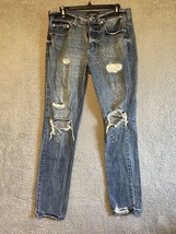 PacSun Jeans Men&#39;s 31x32 Los Angeles Skinny Blue Denim Distressed 100% C... - $11.14