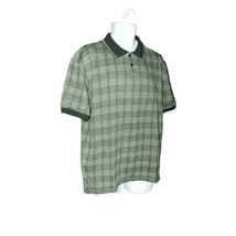 Mens polo style shirt large green squares 28&quot; L soft short sleeve Marc E... - $15.40