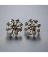 Vintage Silver Tone Rhinestone Screwback Flower Earrings - $16.55 CAD