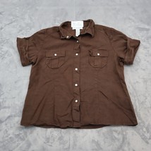 SAG HARBOR Shirt Womens 16 Brown Short Sleeve Button Up Collared Casual Blouse - £18.02 GBP