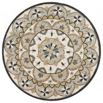 HomeRoots 393686 6 ft. Round Gray &amp; Ivory Floral Bloom Area Rug - £164.96 GBP