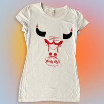 Chicago Bulls T Shirt Girls Size M Logos White Short Sleeve Top - $12.08