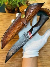 New Handmade VG10 Damascus Steel Fixed Blade  hunting comping Knife wood Handle - £105.26 GBP