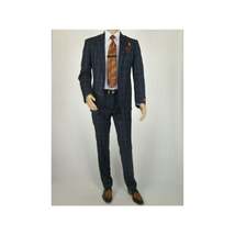 Men TALLIA Suit Wool Blend English Plaid Classic 2Button VDVA2SVX0013 Blue Brown image 3