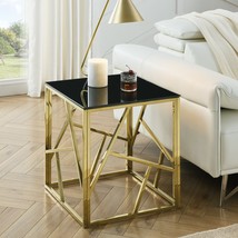 Modern Gold Glass End Table 20 Inch Geometric Accent Nightstand Table - $179.99