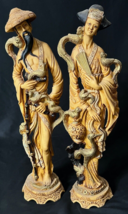 Vintage Asian Carved Resin Man &amp; Woman with Birds of Paradise Figural Statues - $114.99