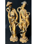 Vintage Asian Carved Resin Man &amp; Woman with Birds of Paradise Figural St... - $155.94 CAD