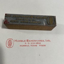 Vintage Printing Block Humble Bancshares Inc Humble TX 2 3/4x 5/8” - £13.15 GBP