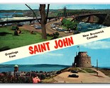 Dual View Banner Greetings St John New Brunswick Canada UNP Chrome Postc... - $3.51