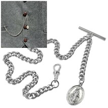 Albert Chain Silver Pocket Watch Chain Saint Mary Medal Fob Swivel Clasp AC195 - £13.36 GBP