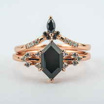 Simple Long Hexagon Black Onyx Ring Set - $850.00+