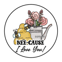 30 BEE-CAUSE I LOVE YOU ENVELOPE SEALS LABELS STICKERS 1.5&quot; ROUND FLORAL... - $7.49