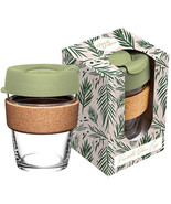 Double Walled Glass Cup w/ Silicon Lid 340mL - Paintd Palms - £23.74 GBP