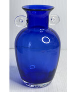 VINTAGE GORGEOUS DESIGNS COBALT BLUE BLOWN GLASS VASE CLEAR APPLIED HAND... - £15.53 GBP