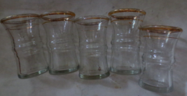 5 Vintage Anchor Hocking Gold Trim Glass Cocktail Whiskey Juice Water Gl... - $23.01