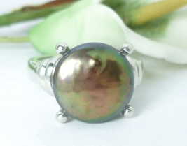 Honora Cultured Freshwater Black Pearl Coin Sterling Ring Size 6 - $78.00