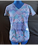 kollo Barco Medical Scrub Top # 8107 Size S Navy Pink Polka Dots - $168.05 MXN
