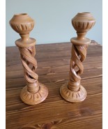 Wood candlestick pair carved turned - £7.46 GBP