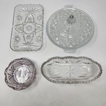 Vintage Cut Glass Dishes Candy Dish w/lid Relish Dish Lot of 4 - £14.93 GBP