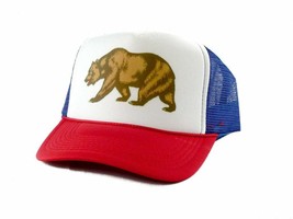 California Bear Hat Trucker Hat Mesh Hat Snap Back Hat Red White Blue - £19.77 GBP