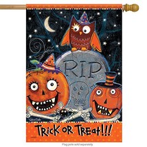 Kooky Spooky Halloween House Flag Happy Owl Trick or Treat -2 Sided ,28&quot; x 40&quot; - £22.10 GBP