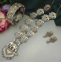 Indian Women Silver Oxidized Necklace Set Boho Fashion Jewelry Wedding Wear Gift - £22.24 GBP