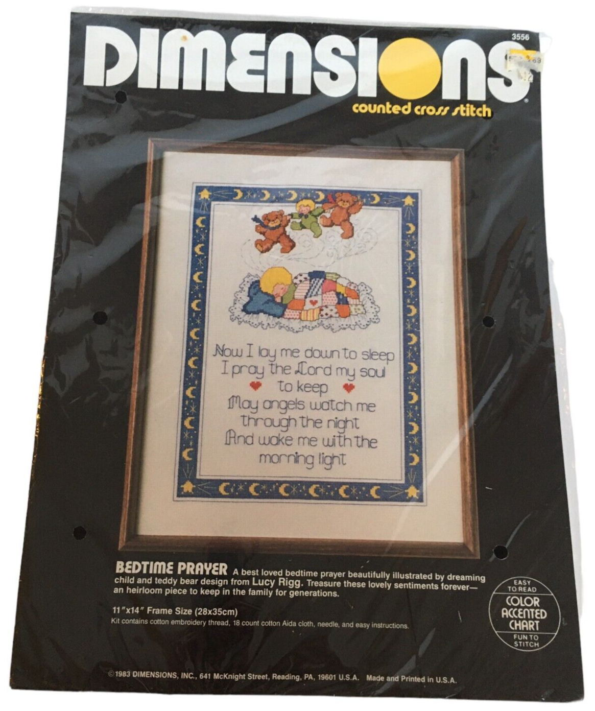 Primary image for Dimensions Counted Cross Stitch Kit Bedtime Prayer Dreaming Child Teddy Bear Vtg
