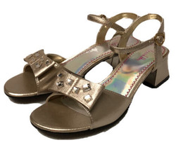 Sam &amp; Libby size 5 violette metallic gold block kitten heel sandal jewel... - $16.83