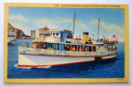 Ship Boat Postcard Glass Bottom Santa Catalina Island CA Linen Flag Curt Teich - £6.71 GBP