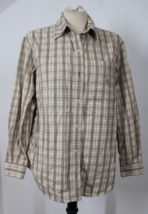 Vtg 90s Lauren Ralph Lauren M Beige Plaid Flannel Long Sleeve Button Shirt Top - $26.59