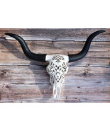 Large 27 Inch Long Legacy Longhorn Cow Black and White Tattoo Design Fig... - $100.18 CAD