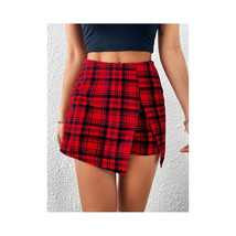 Buffalo Print Plaid Skort   Skirt &amp; Shorts Combo Red &amp; Black side slit skirt Sho - £23.90 GBP