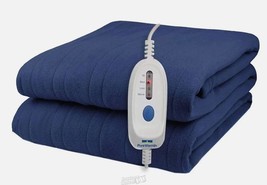 Pure Warmth Solid Flannel Warming Twin Heated Electric Blanket - Navy Blue - £37.95 GBP