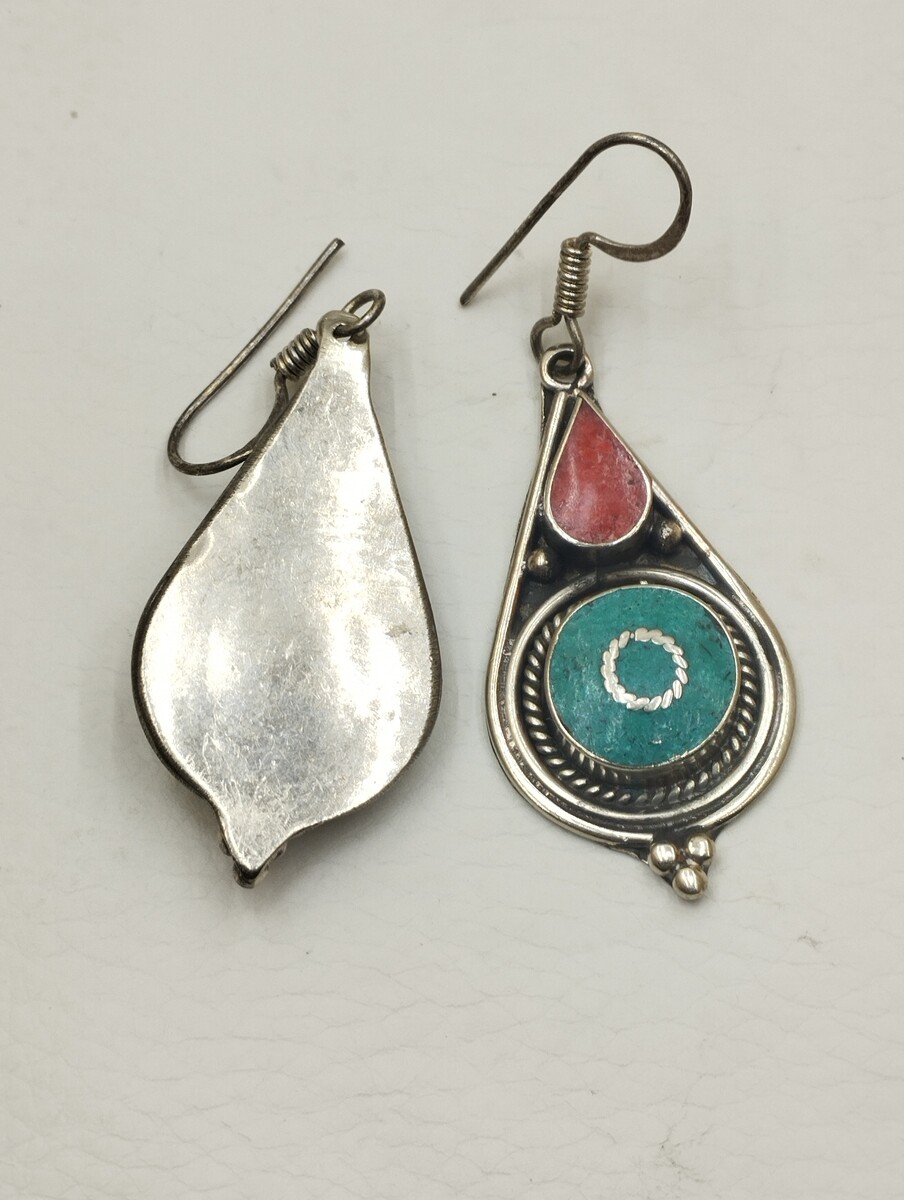 Handmade Ethnic Silver Dangle Earrings with Colorful Gemstones Item image 2