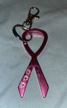 Keychain Pink Breast Cancer Ribbon Metal 4.5” Total Length Ribbon Is 3” X 1.5” - £2.78 GBP