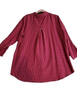Ali Miles Tunic Shirt Top Button Front Raspberry Black Puckered Texture ... - $27.72