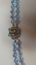 Vintage Double Strand Multi-Faceted Blue Crystal Glass Necklace &amp; 2 Hair Pins - £67.42 GBP