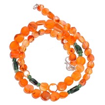 Natural Carnelian Green Aventurine Gemstone Smooth Beads Necklace 18&quot; UB-3213 - £7.63 GBP