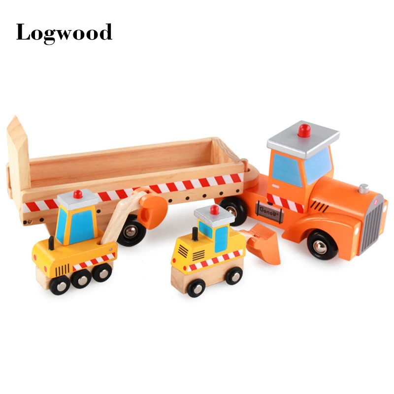 Children&#39;s toy wooden transport engineering truck bulldozer excavator early - £79.52 GBP