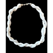 Milk Glass White Double Twist Multi Strand Seed Bead Beaded Necklace 18&quot; - £9.24 GBP