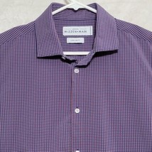 Mizzen+Main Leeward Dress Shirt Mens L 17.5x35 Purple Trim Fit Gingham N... - £30.18 GBP