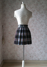 Black White Short Plaid Skirt Outfit Women Plus Size Pleated Plaid Skirt image 6